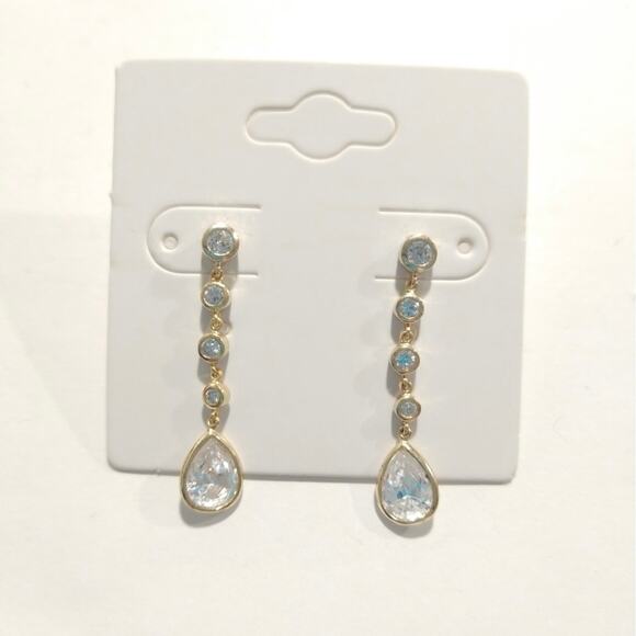 FAS 14k yellow gold vermeil Sterling Silver 925 Dangle Earrings Crystals Posts - Picture 4 of 8